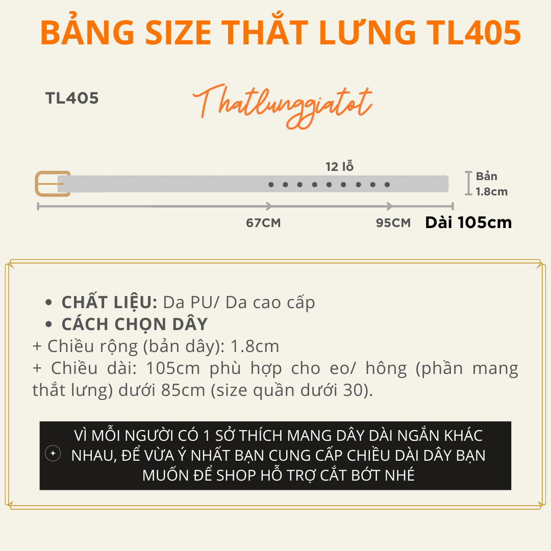 Thắt Lưng Da Nữ Mặt Vuông Vàng Bóng TL405