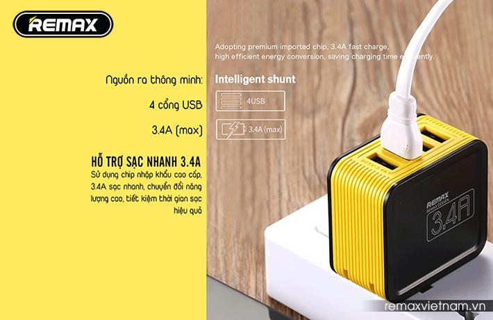 Củ sạc 4 cổng USB 3.4A Remax RP-U40 - Phân phối bởi Vietstore