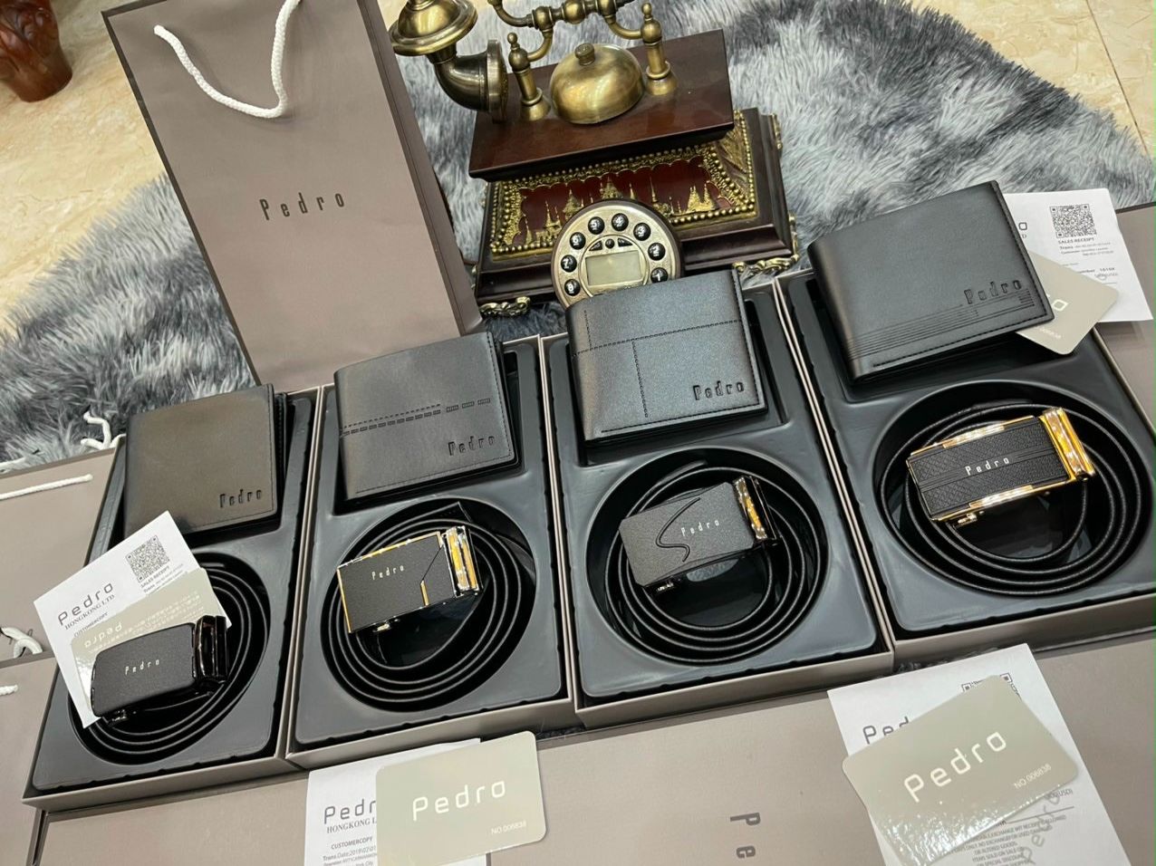 set mặt, dây lưng kèm ví pe ro fullbox túi giấy