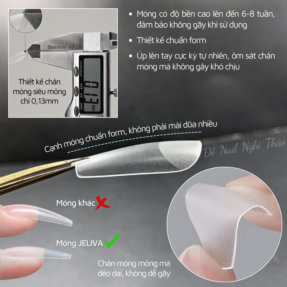 Móng úp tay nhám form hạt gạo hộp 240 móng