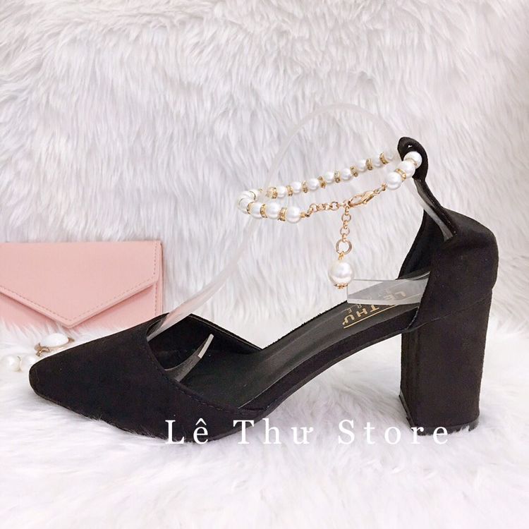 Giày cao gót 5, 7 phân bít mũi TRÒN phối chuỗi LT (BM009)