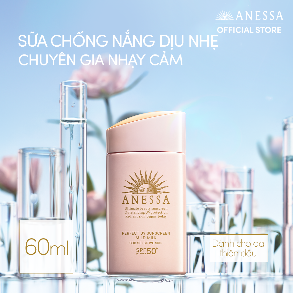 Kem chống nắng dạng sữa dưỡng da dịu nhẹ cho da nhạy cảm và trẻ em ANESSA Perfect UV Sunscreen Mild Milk SPF 50+ PA++++