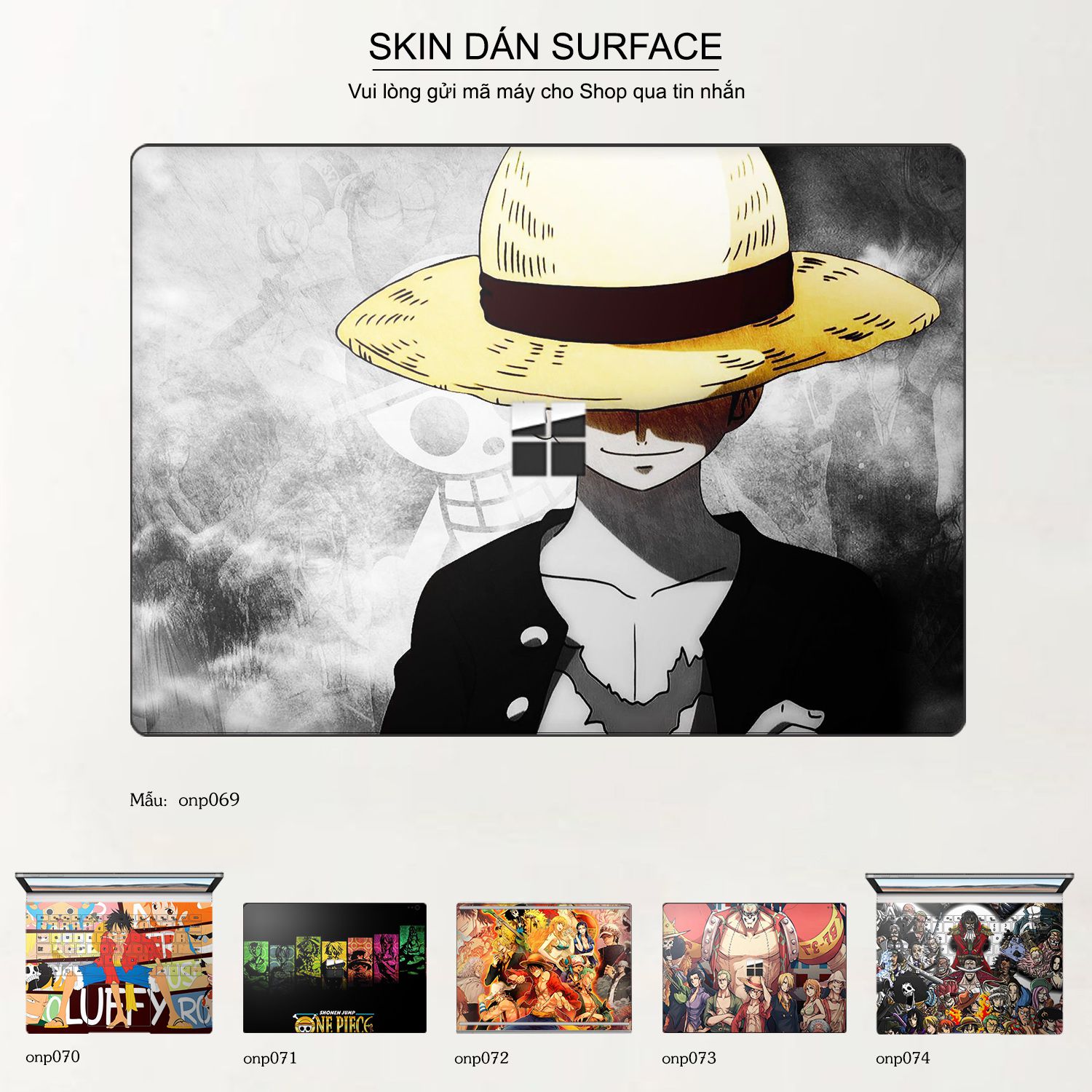 Decal Skin dán Surface Pro / Laptop / Go / Book mẫu One Piece (inbox mã máy cho shop)