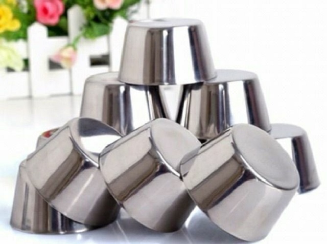 Bộ 10 Khuôn Inox Đa Năng Làm Bánh Cupcake, Bánh Bò, Rau câu, Flan Mẫu số 3, Kích Thước Miệng 5.5 cm x đáy 3.8 cm x cao 3.7 cm- Không Kèm Nắp Đậy