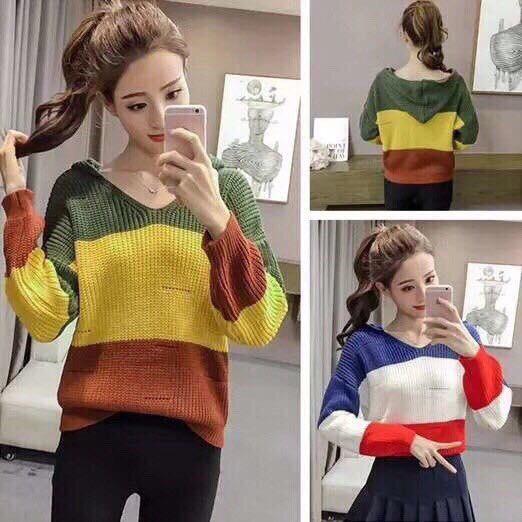 ÁO LEN CHUI ĐẦU CÓ NÓN PHỐI MÀU CỰC XINH