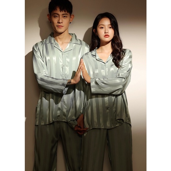 Đồ Ngủ Satin Lụa Dài Tay Cao Cấp 💫 Đồ Đôi Lụa Gấm Mặc Nhà Nam Nữ 💫 IVY614