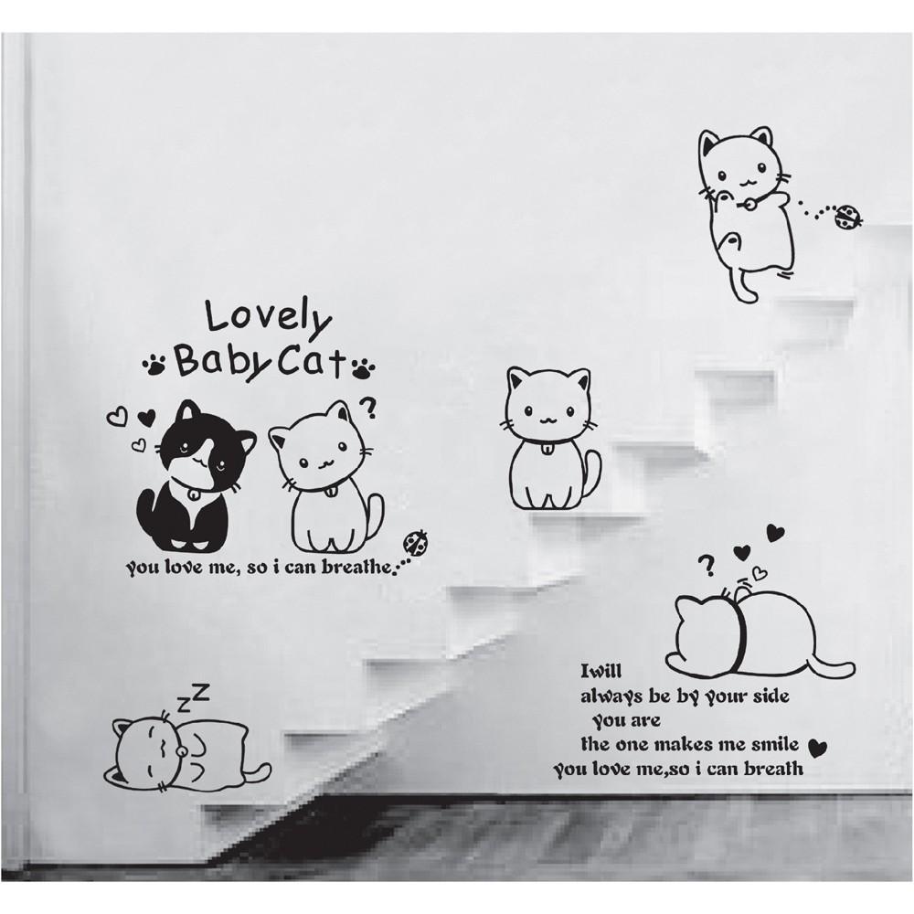 [HCM]DECAL DÁN TƯỜNG CHÙM ĐÈN SAO VÀNG VÀ MÈO