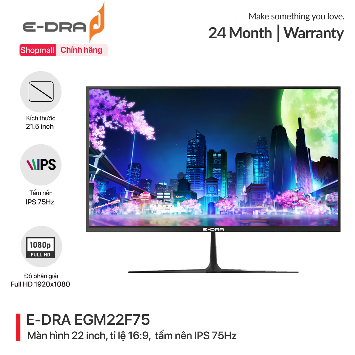 Màn hình máy tính gaming E-Dra EGM22F75 Full HD - Kích thước 22 inch - Độ phân giải FullHD - Tấm nền IPS - Tần số 75Hz