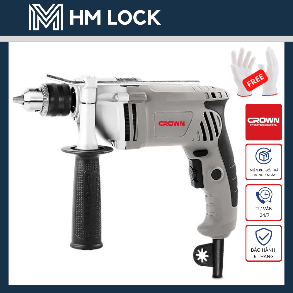 810W MÁY KHOAN BÚA 13 LY - TẶNG 2 MŨI KHOAN CROWN - CT10077 - Chính Hãng - Chuyên khoan tường, bê tông, gỗ, sắt - Máy khoan động lực cầm tay chuyên dụng - HM LOCK