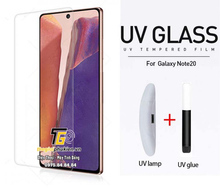Tấm kính cường lực trong suốt full keo UV SamSung Galaxy Note 20, Note 20 Ultra
