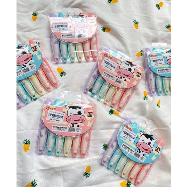Set 6 cây bút dạ quang bò sữa dễ thương