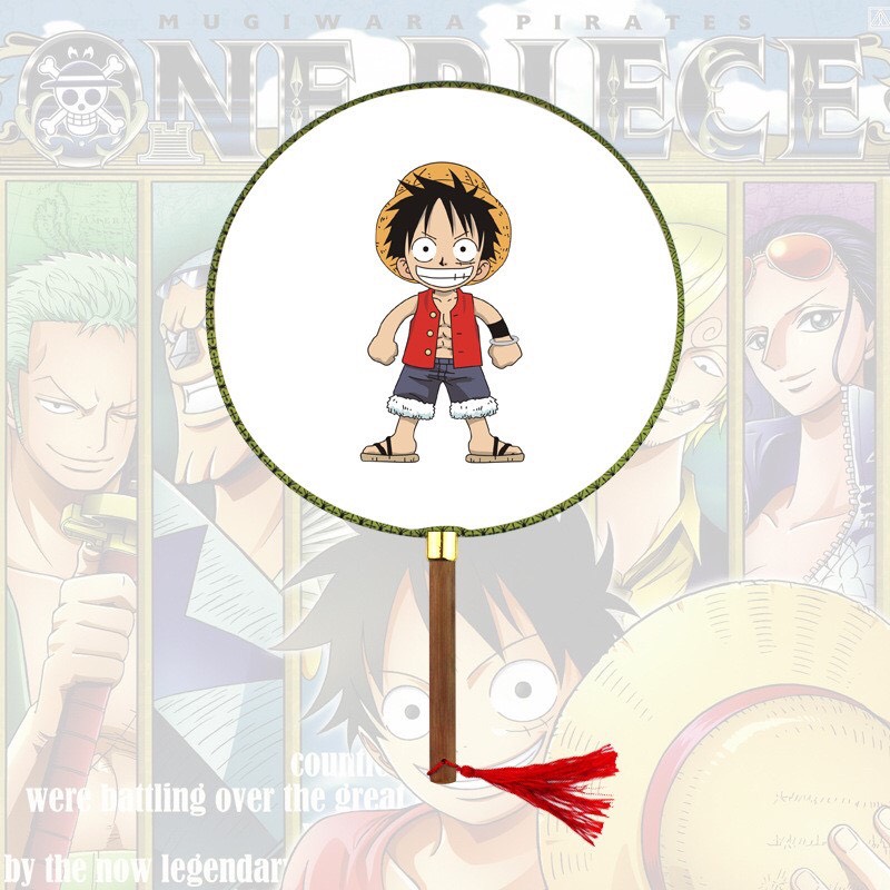Qụat tròn cầm tay One Piece phong cách cổ trang . cosplay cán gỗ dây tuyến