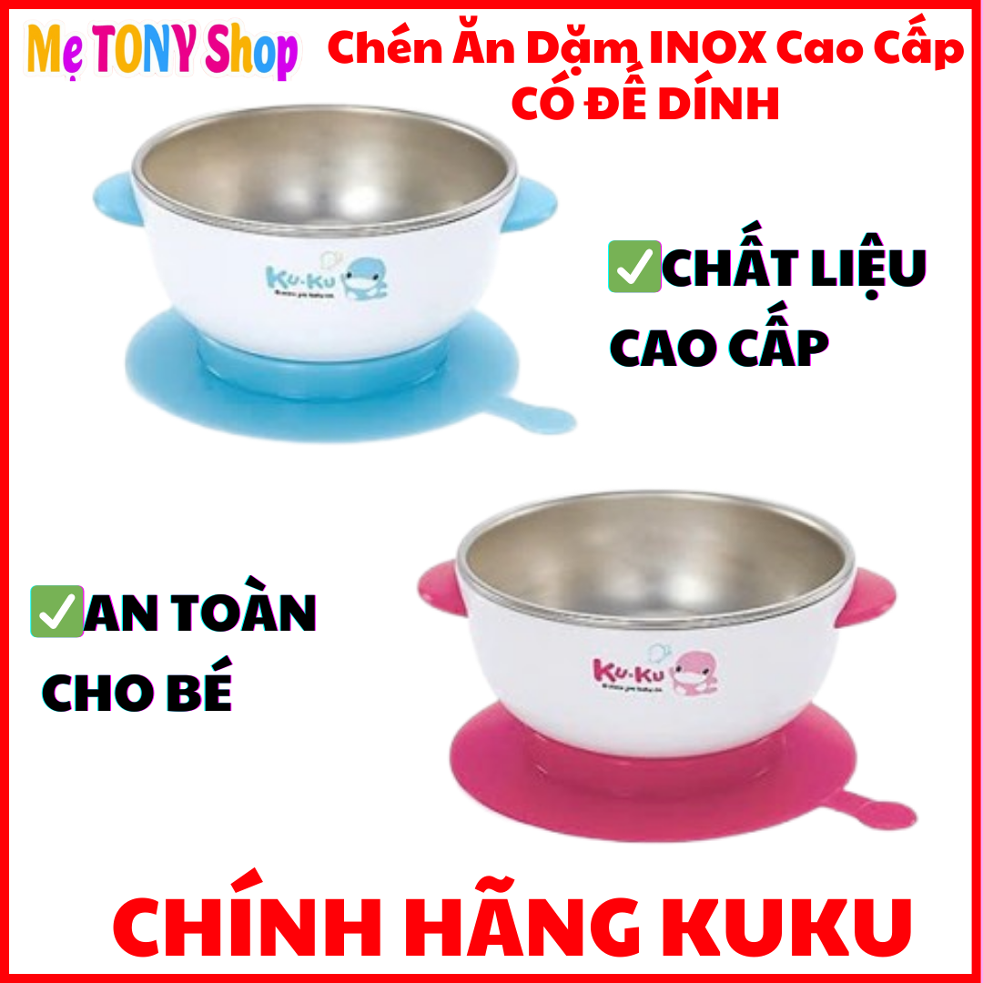 [Lớp Ngoài Chống Nóng] Chén Ăn Dặm Inox Có Đế Hút Chân Không (Chính Hãng Kuku)