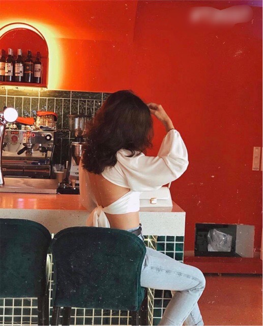 ÁO CROPTOP HỞ LƯNG TAY BỒNG CỘT NƠ