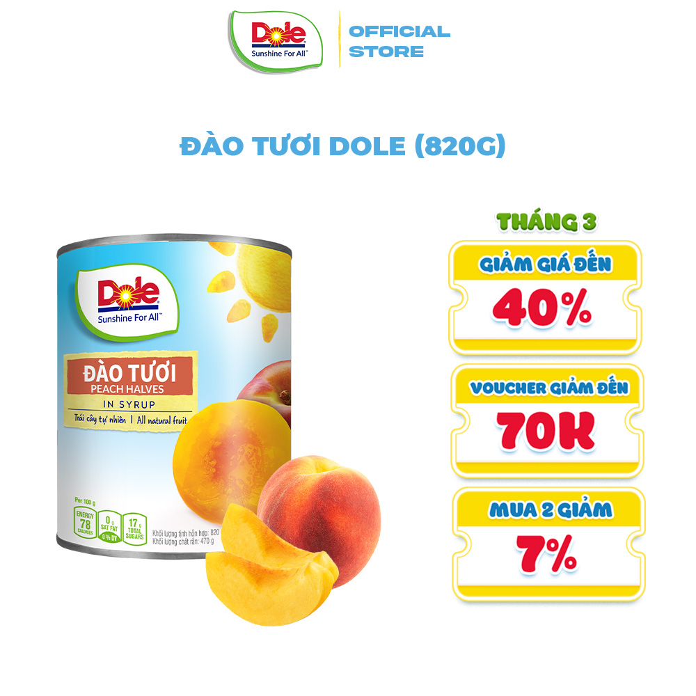 [MUA 2 GIẢM 9%][VOUCHER 50K ĐƠN 209K]Đào Tươi Dole 820g