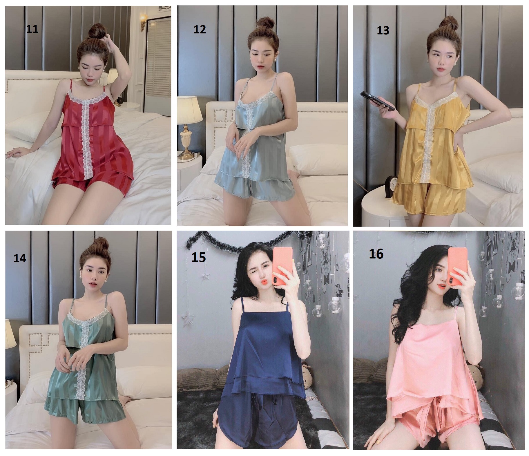 [HCM]Đồ Bộ 2 Dây Lụa Tơ Tằm Phối ren