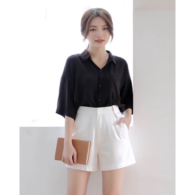 Áo sơmi tay ngắn kate lụa Ellyclothing