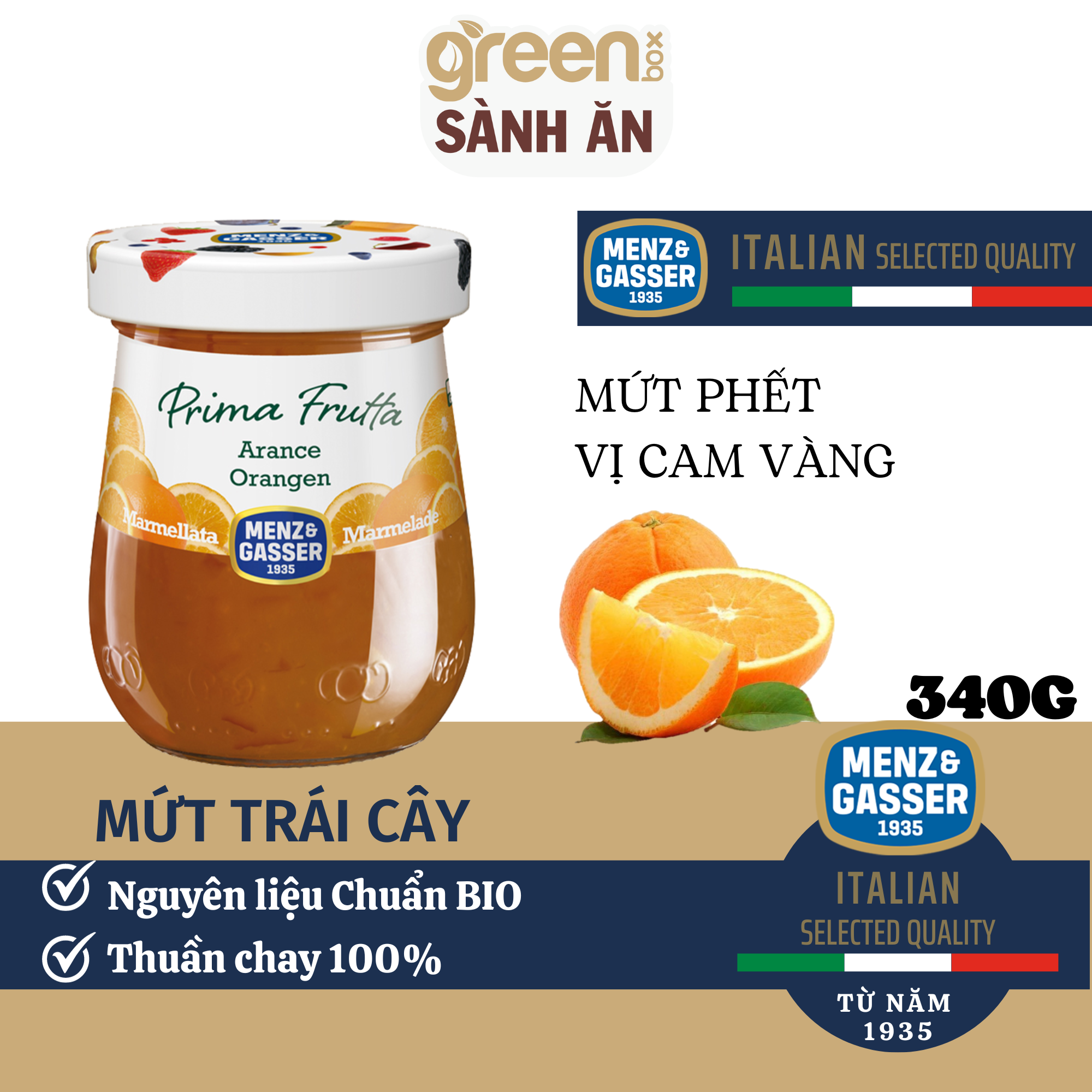 Mứt cam Menz Gasser nhập khẩu Ý hũ 340g
