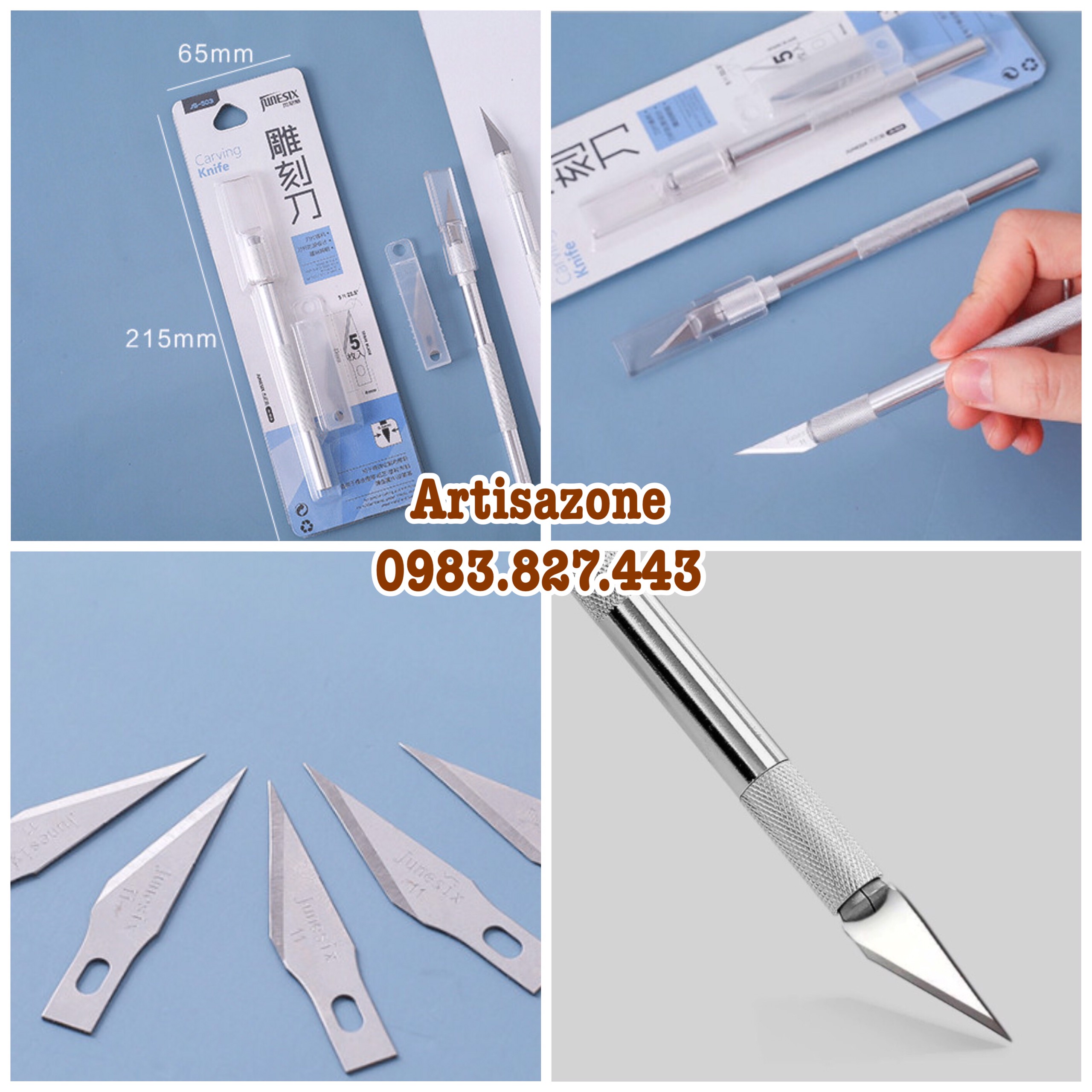 Bộ dao khắc, trổ, tỉa họa tiết (01 cán dao + 05 lưỡi)