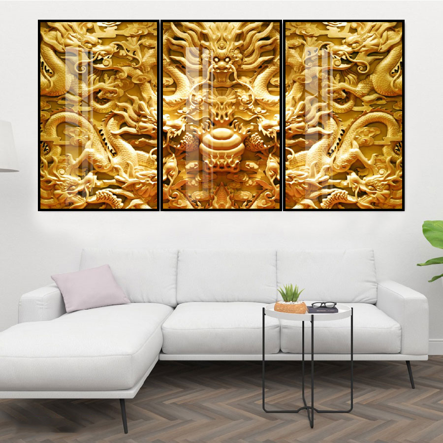 Tranh Laminate Tráng Gương - Tranh Phong Thủy Rồng Vàng
