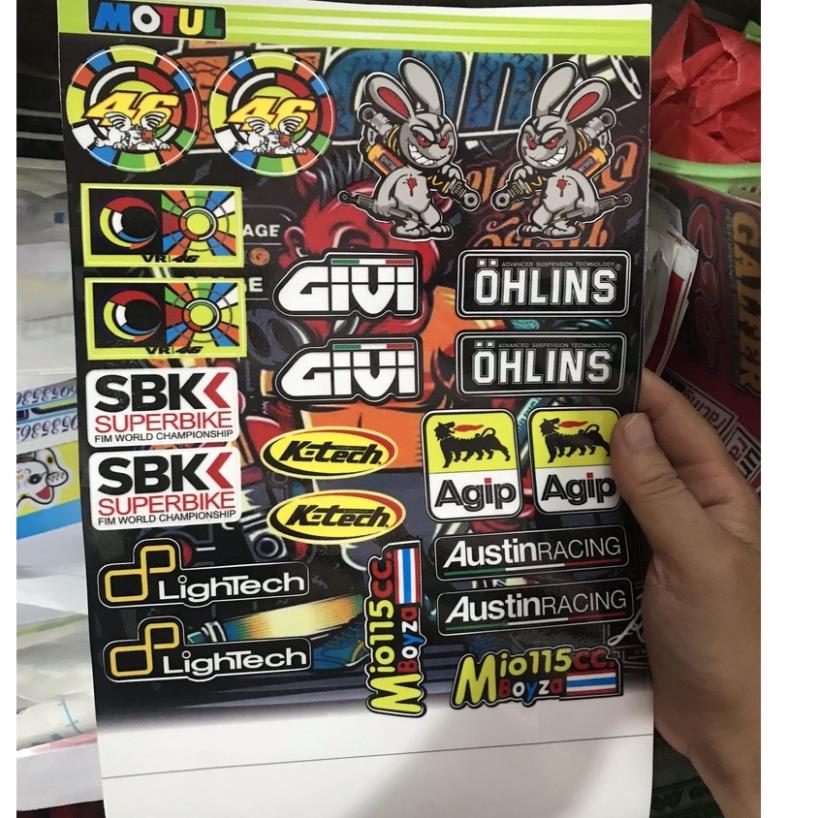 Combo Miếng Dán Decal Logo Givi  - Chú Thỏ Cầm Phuộc