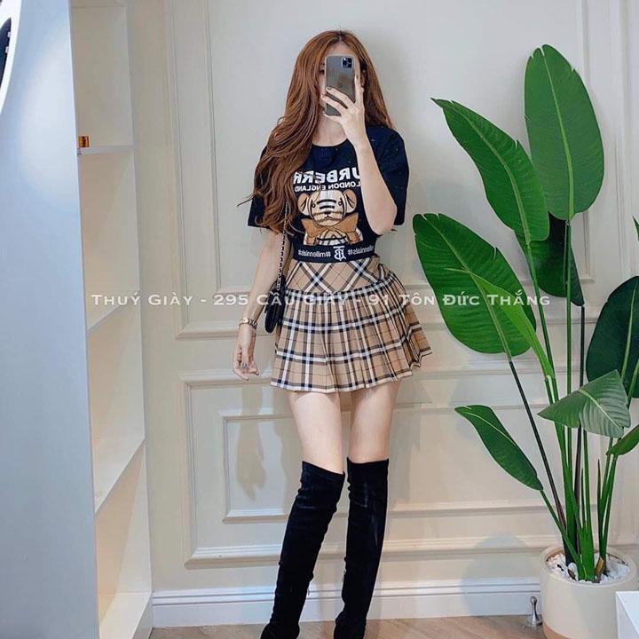 Sét Áo Chân Và Váy Kẻ Bbr