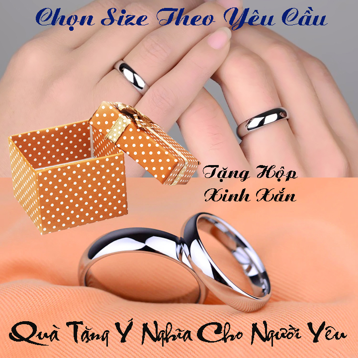 Nhẫn inox cao cấp bản mo tròn 4mm siêu đẹp, không đen - tặng hộp đựng xinh xắn - số lượng 02 chiếc