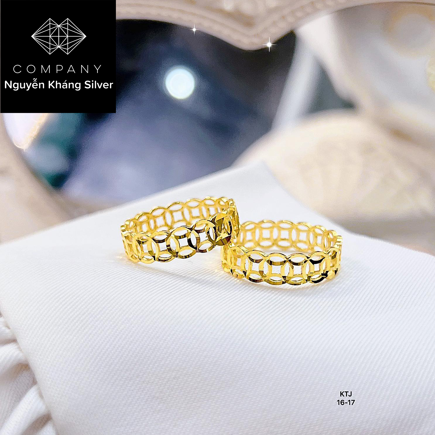 Nhẫn kim tiền vàng tây 10kara, nhẫn trơn không gắn đá, vàng bạc nguyễn kháng