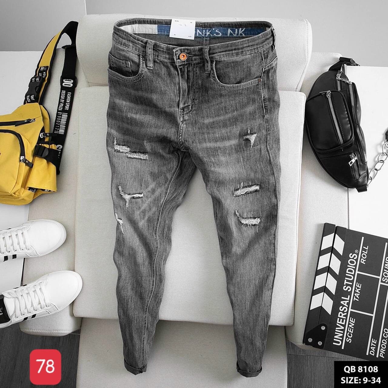Quần jean nam rách gối màu xám cao cấp hàn quốc, chất liệu jean mềm, dày dặn, co giãn tốt, chuẩn men siêu rẻ và đẹp (size 28-34) Menshopps 034