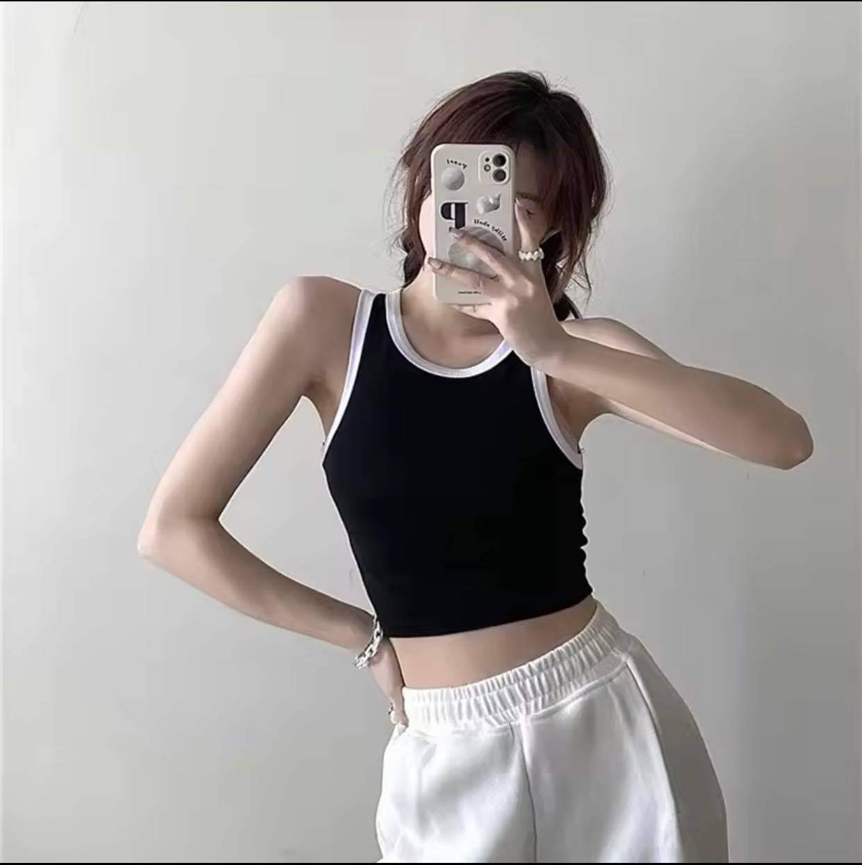 EIGHTYK Áo Croptop Ba Lỗ Viền