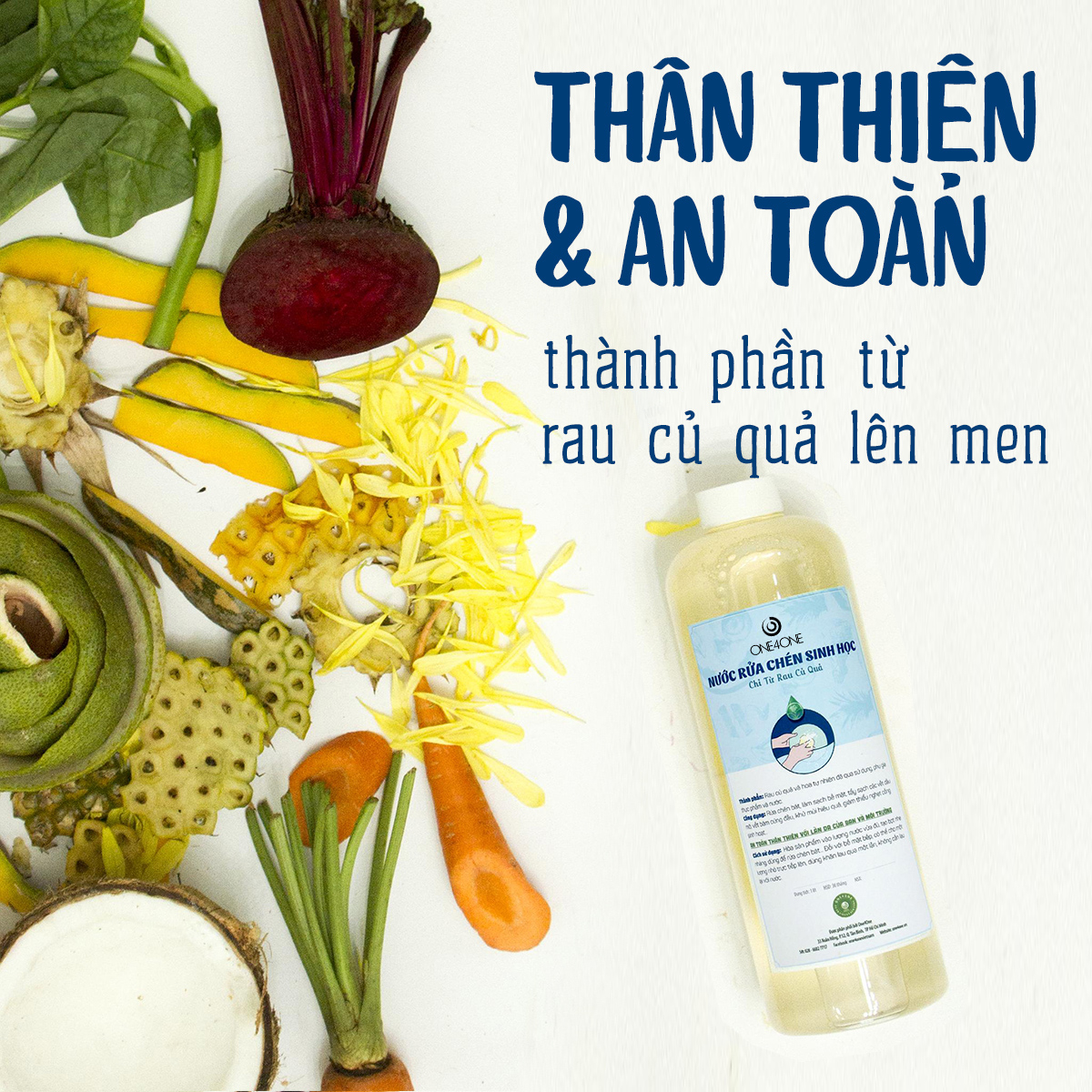 Nước Rửa Chén Sinh Học One4One 1L (chỉ từ rau củ quả, an toàn với da tay)/ Bio Dishwashing Liquid