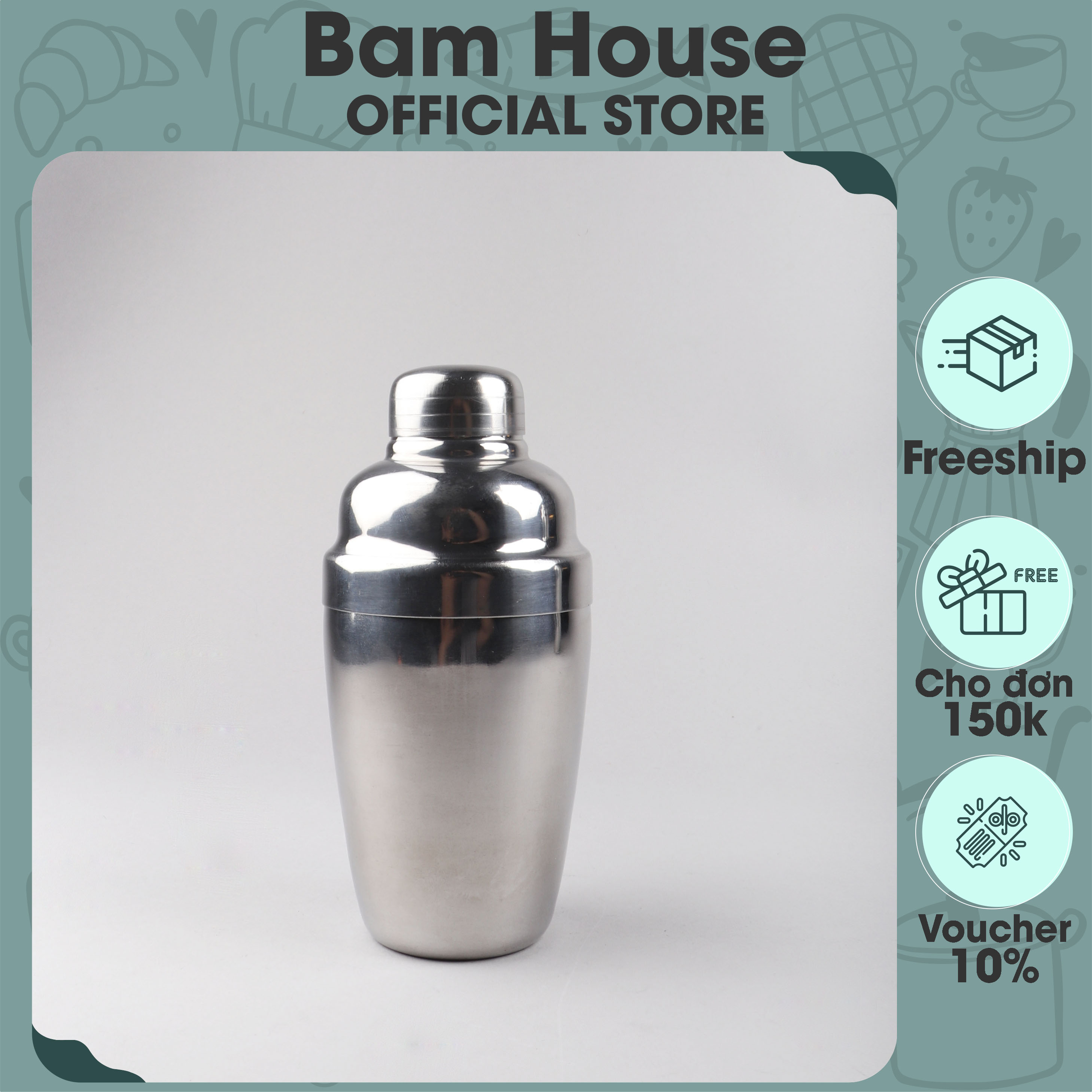 Bình lắc inox Bam House pha chế trà sữa và cocktail nhiều loại dung tích cao cấp BLI01 - Gia dụng bếp