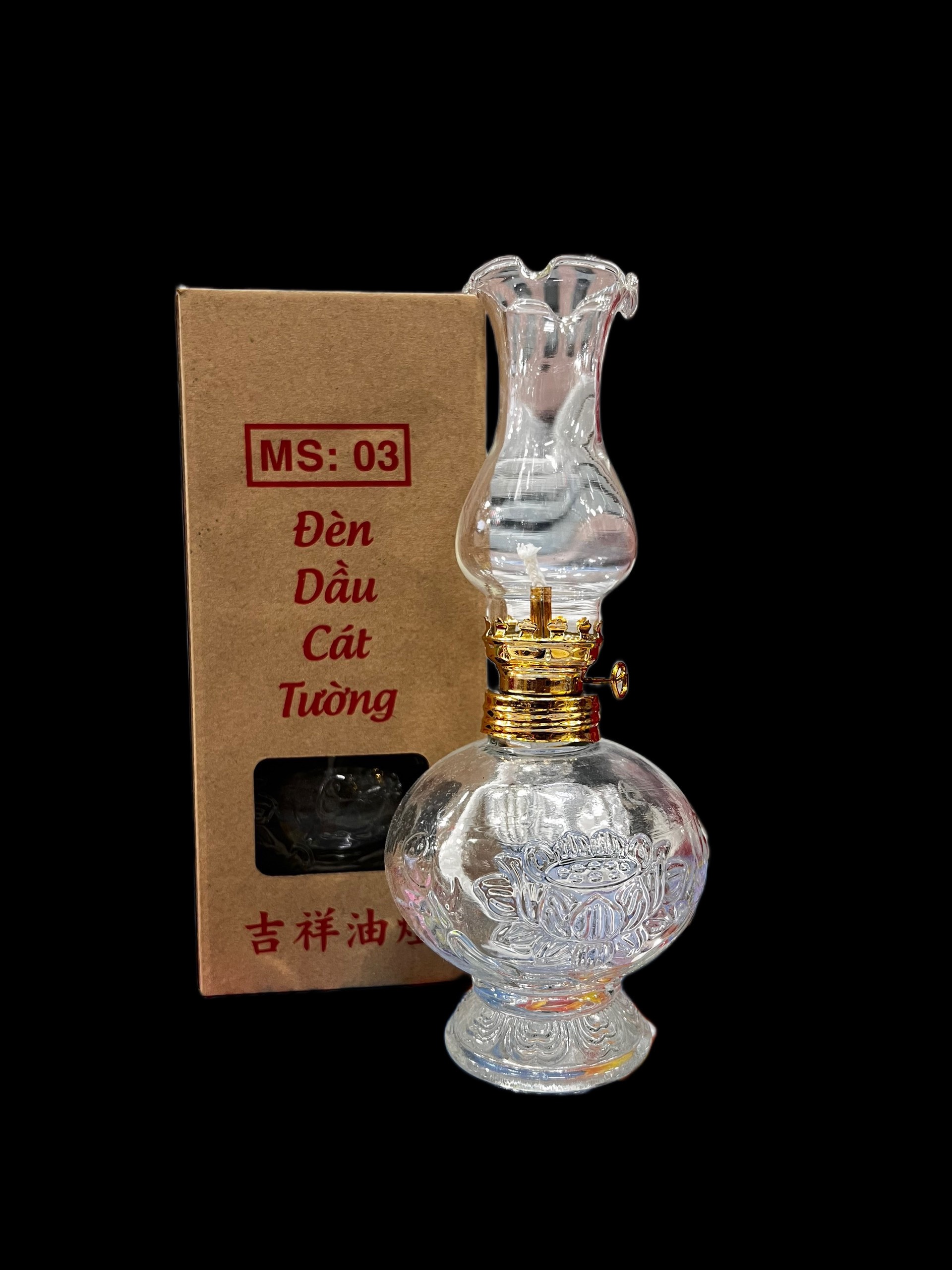 Đèn dầu thuỷ tinh bầu ống khói cao (22cm)