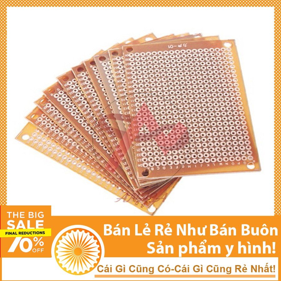 Combo 5 Tấm PCB Đục Lỗ 5x7cm 1 Mặt Phủ Vàng Loại Thường