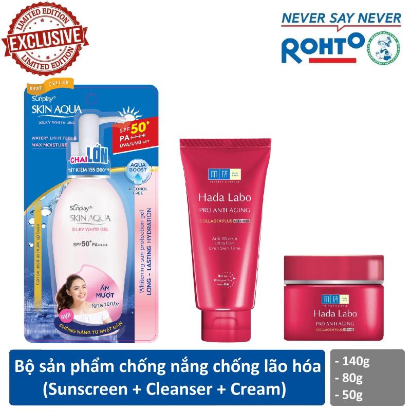 Bộ sản phẩm chống nắng chống lão hóa Sunplay - Hada Labo (Chống nắng + Kem rửa mặt + Kem dưỡng) nhập khẩu