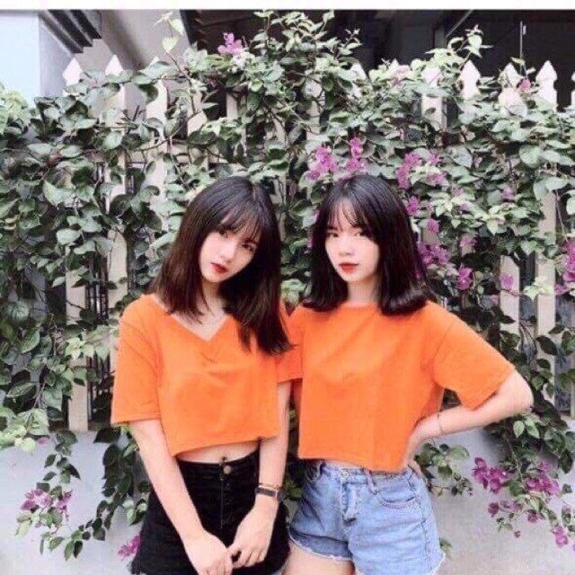 Áo Thun Croptop Cổ Tim Đủ Màu Siêu Dễ Thương
