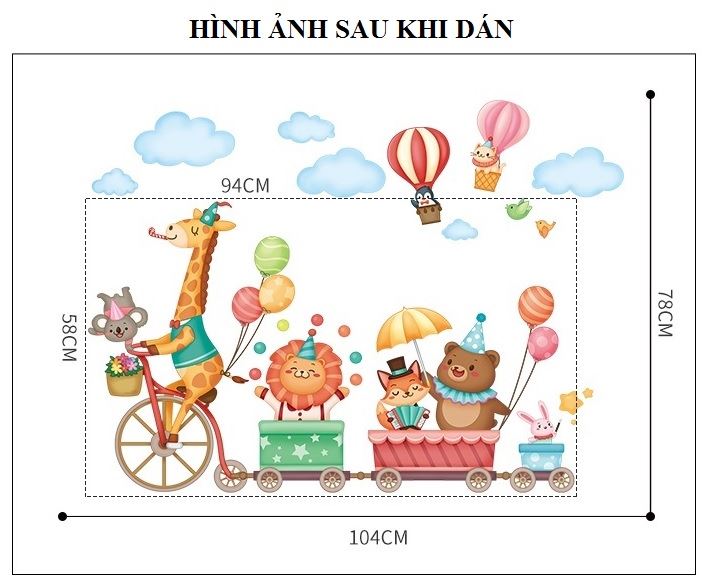Decal dán tường Thú đi xe đạp