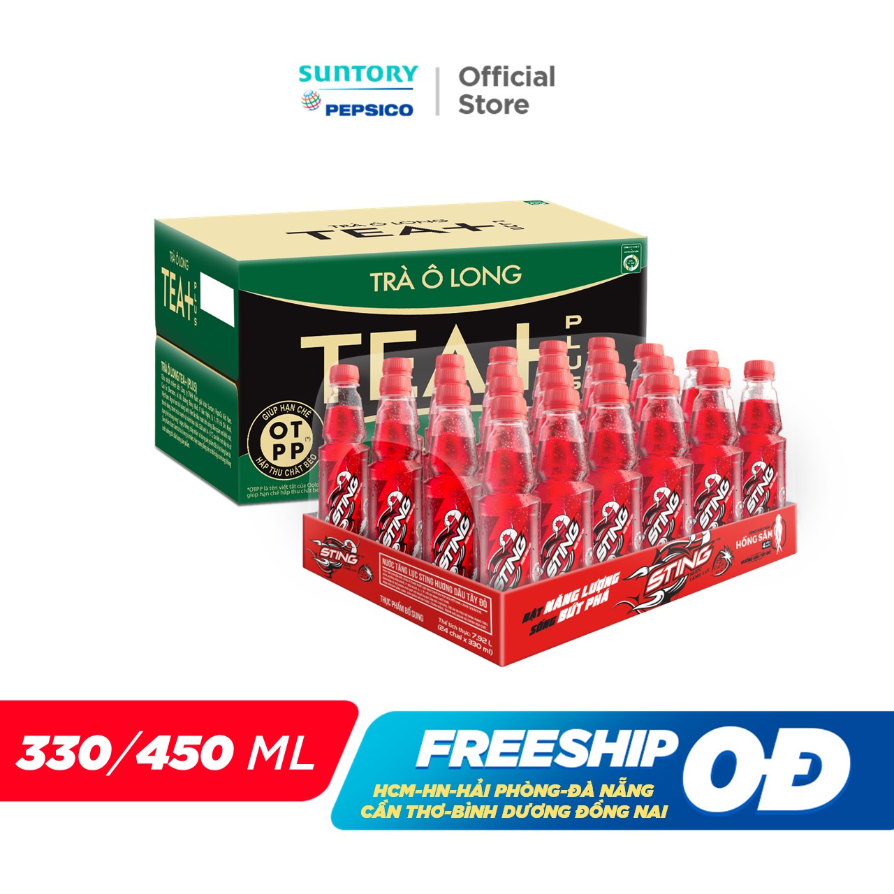 [SALE 7.7] Combo 1 Thùng 24 Chai Sting Dâu (330ml/chai) và 1 Thùng 24 Chai Tea+ (450ml/chai)
