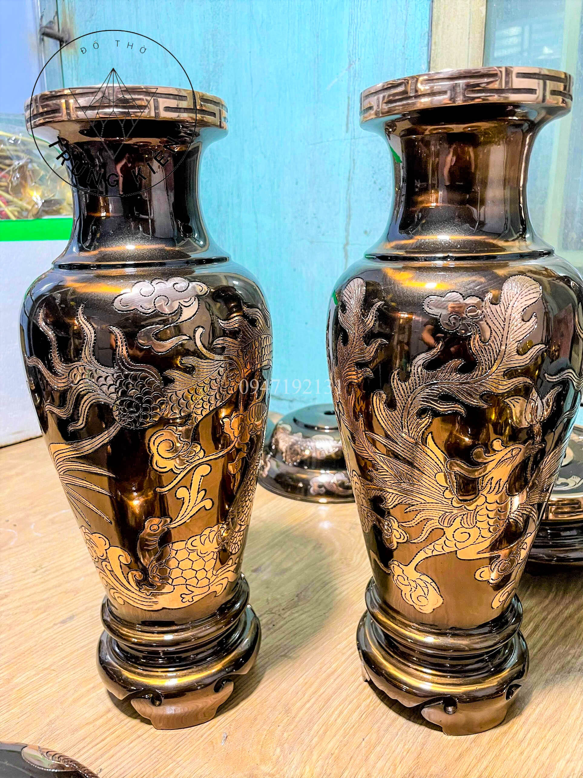 Lọ Hoa Long Phụng Đúc Và Làm Kỹ Bằng Đồng Đỏ Nguyên Chất