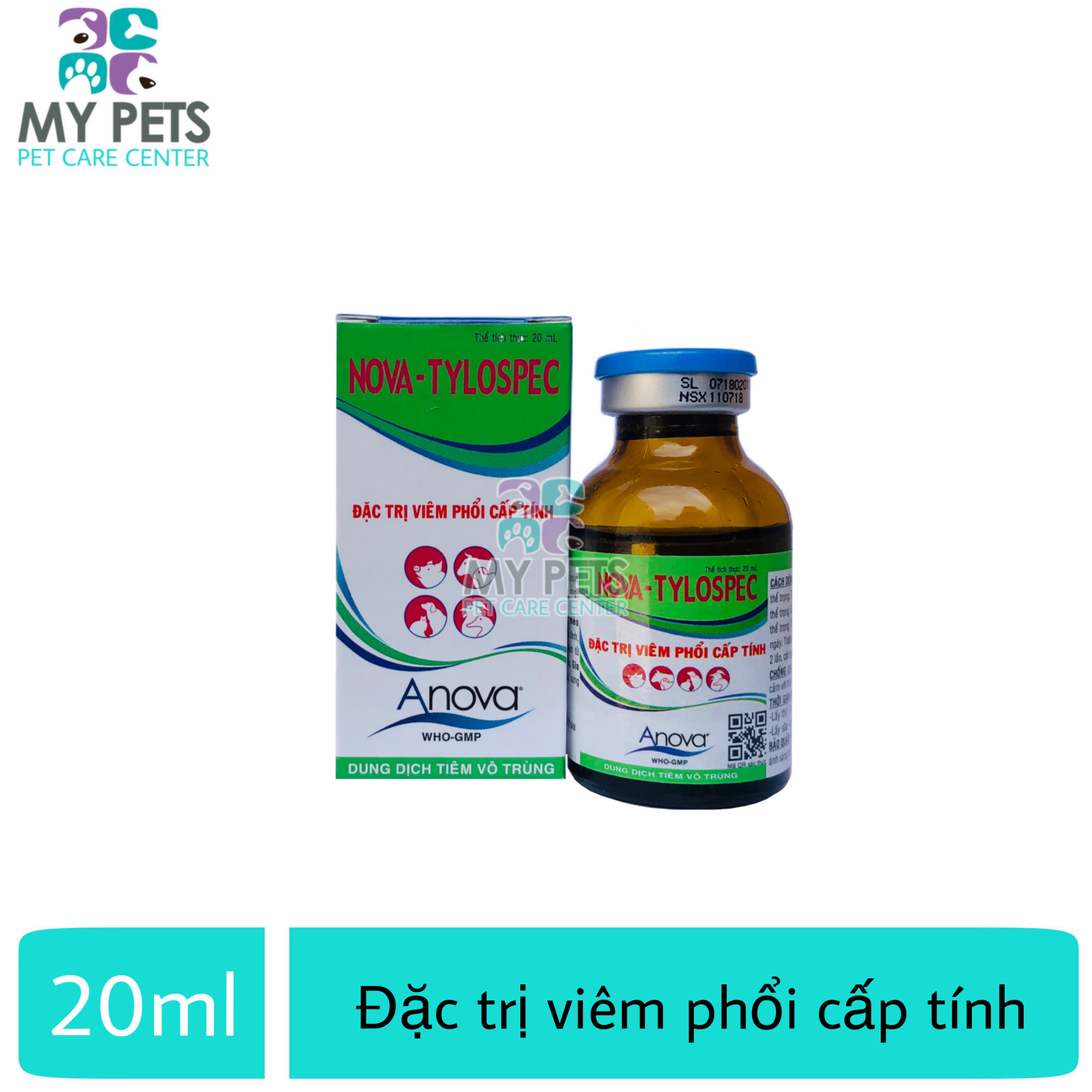 Thuốc trị viêm phổi cấp tính cho chó mèo, gà đá - NOVA  Tylospec 20ml