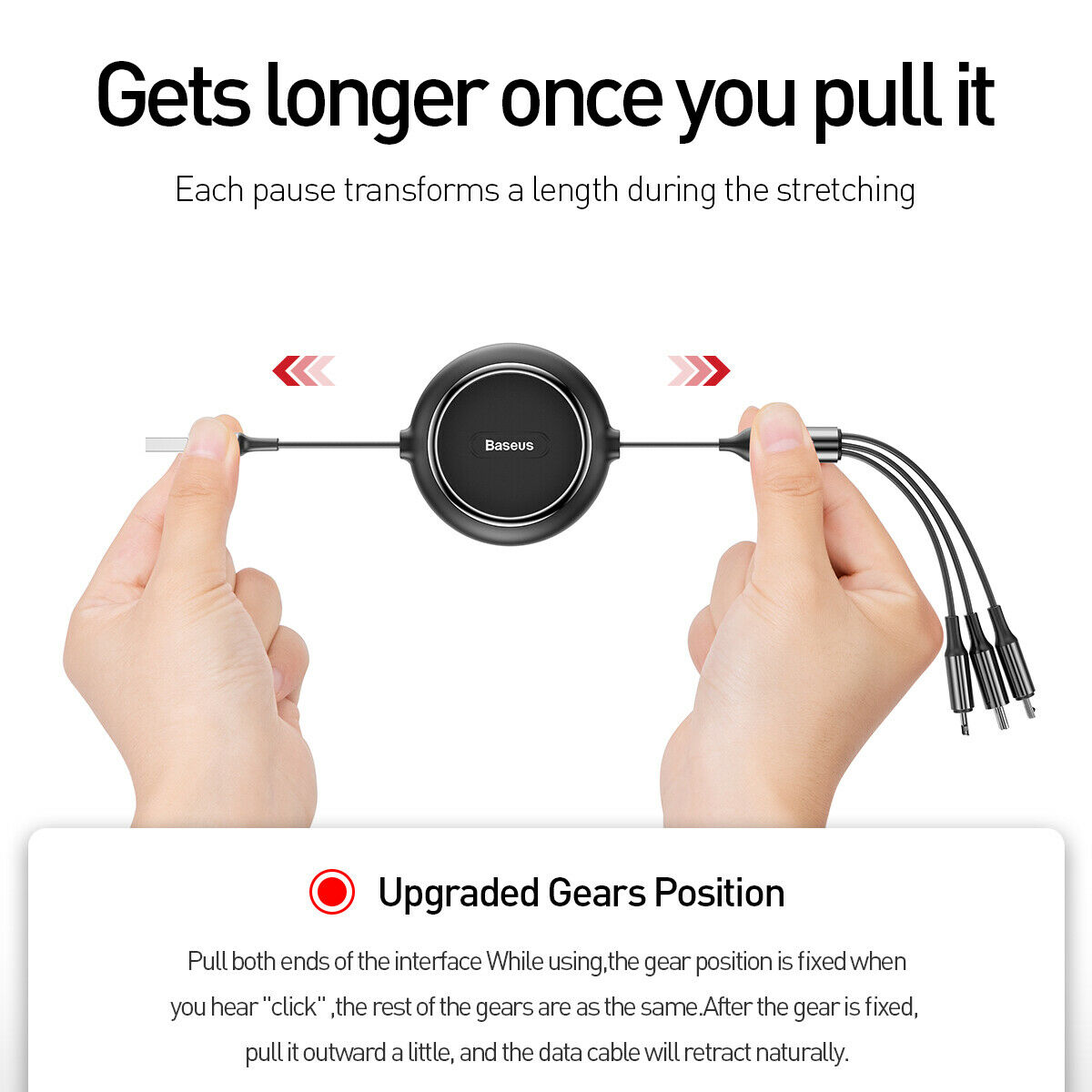 Cáp Sạc Dây Rút 3 Đầu Baseus Golden Loop 3 In 1 Elastic (3.5A, Type C/ Lightning/ Micro Usb, Adjustable, Data & Fast Charge Cable)