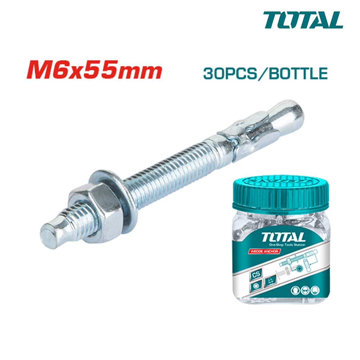 Bộ 30 neo bắt ốc hình nêm M6x55mm TOTAL