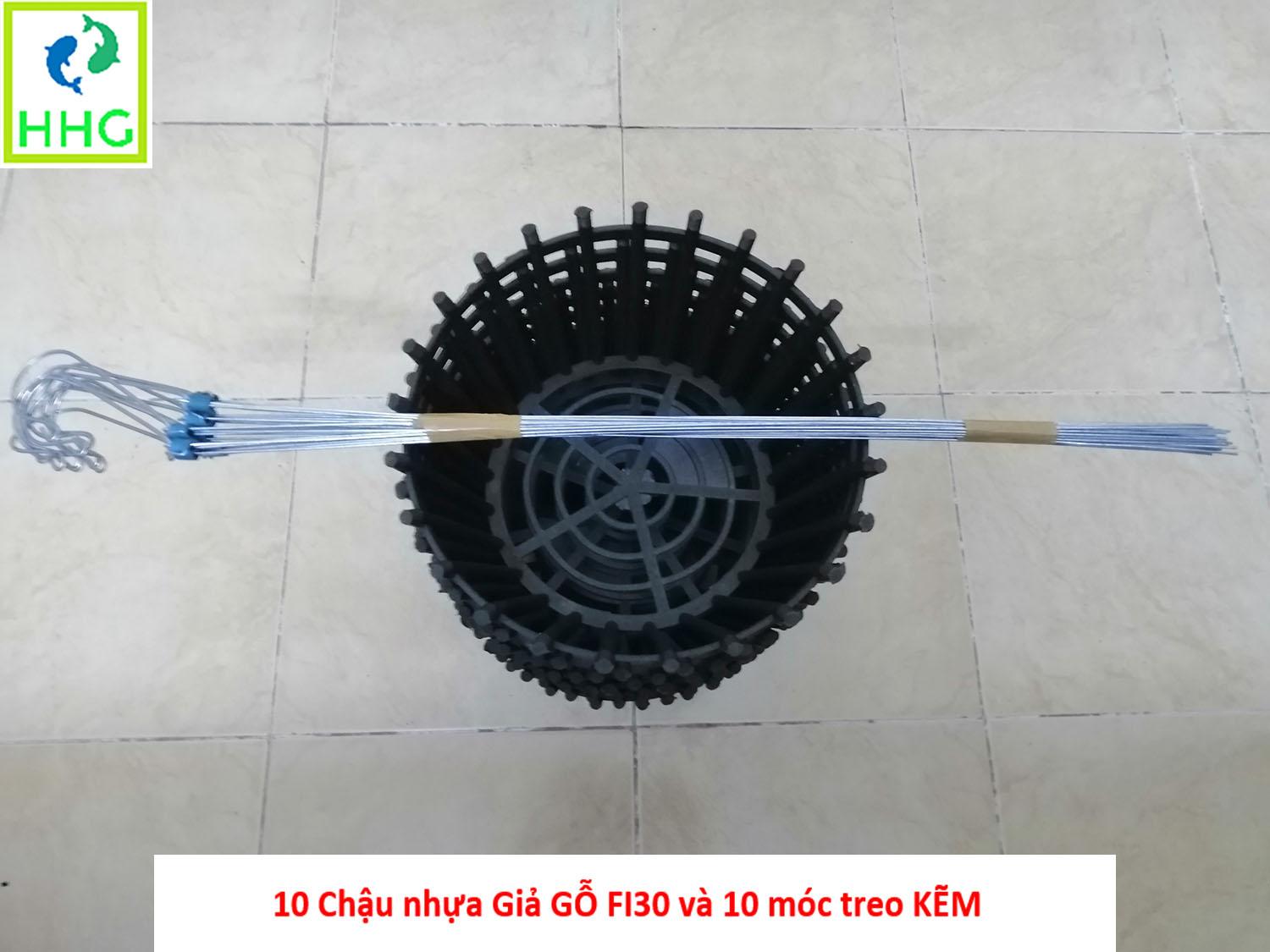 10 chậu nhựa giả gỗ fi 30_nsx bình thuận plastics!- và 10 móc kẽm 70cm treo chậu siêu bền!!!