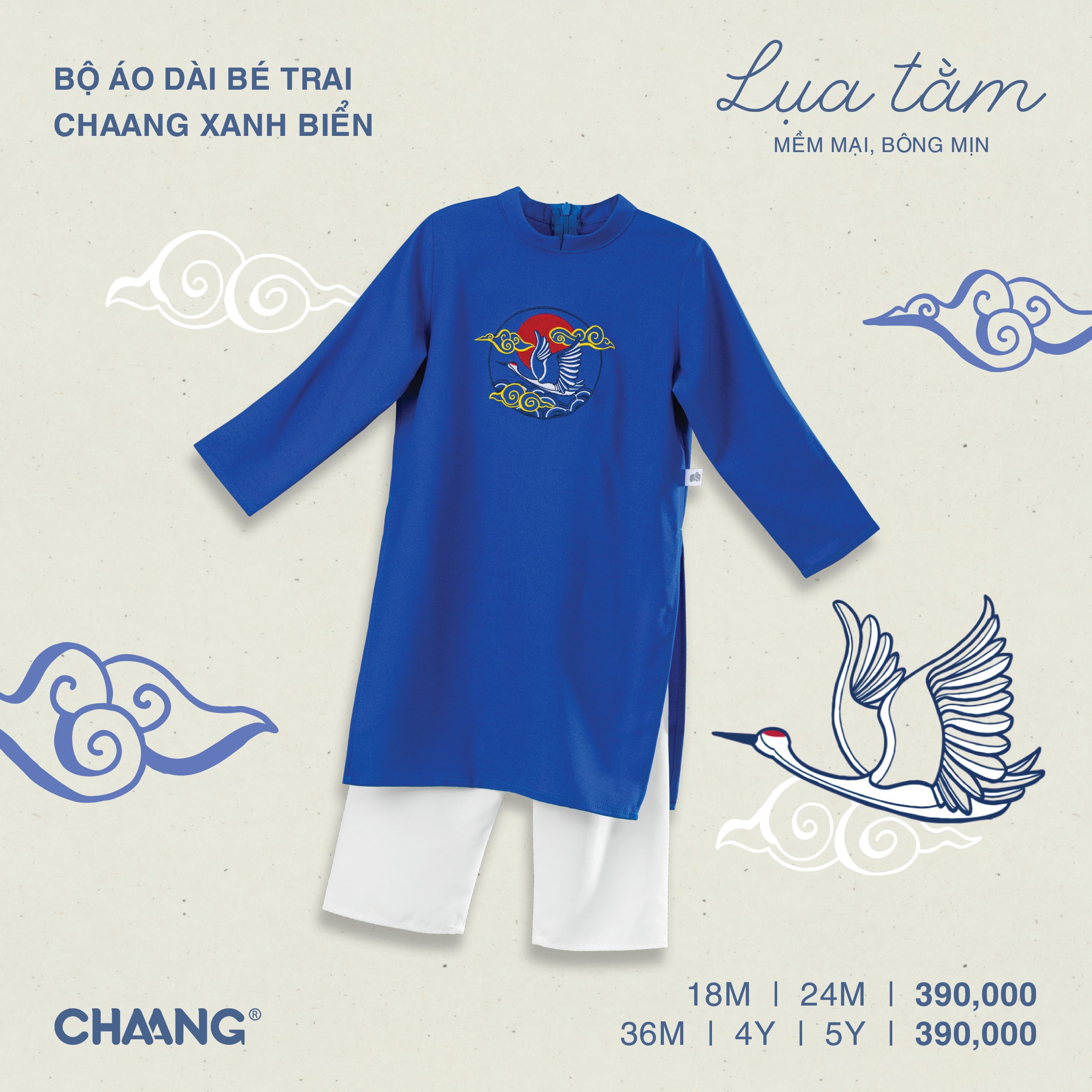 [CHAANG] Bộ áo dài bé trai Chaang xanh biển