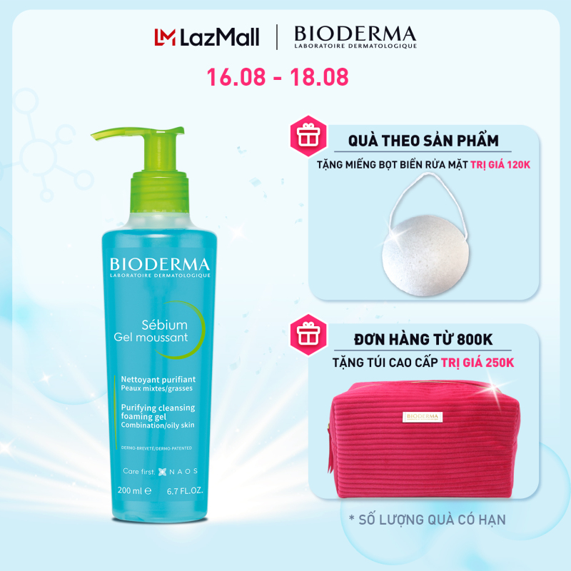 Gel rửa mặt tạo bọt cho da hỗn hợp và da dầu Bioderma Sebium Gel Moussant - 200ml giá rẻ