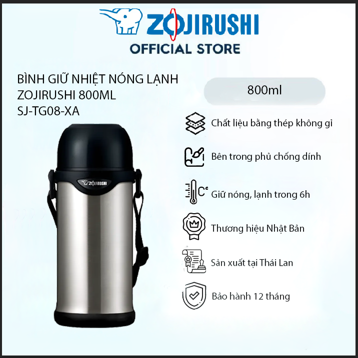 Bình giữ nhiệt nóng lạnh Zojirushi SJ-TG08-XA 800ml, bảo hành giữ nhiệt 1 năm chính hãng