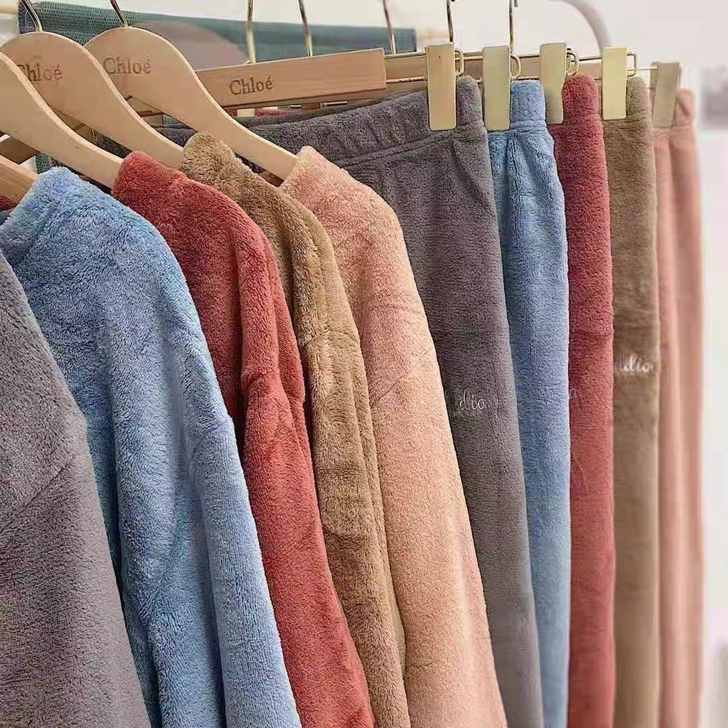 Bộ mặc nhà lông ấm áp form rộng MS356