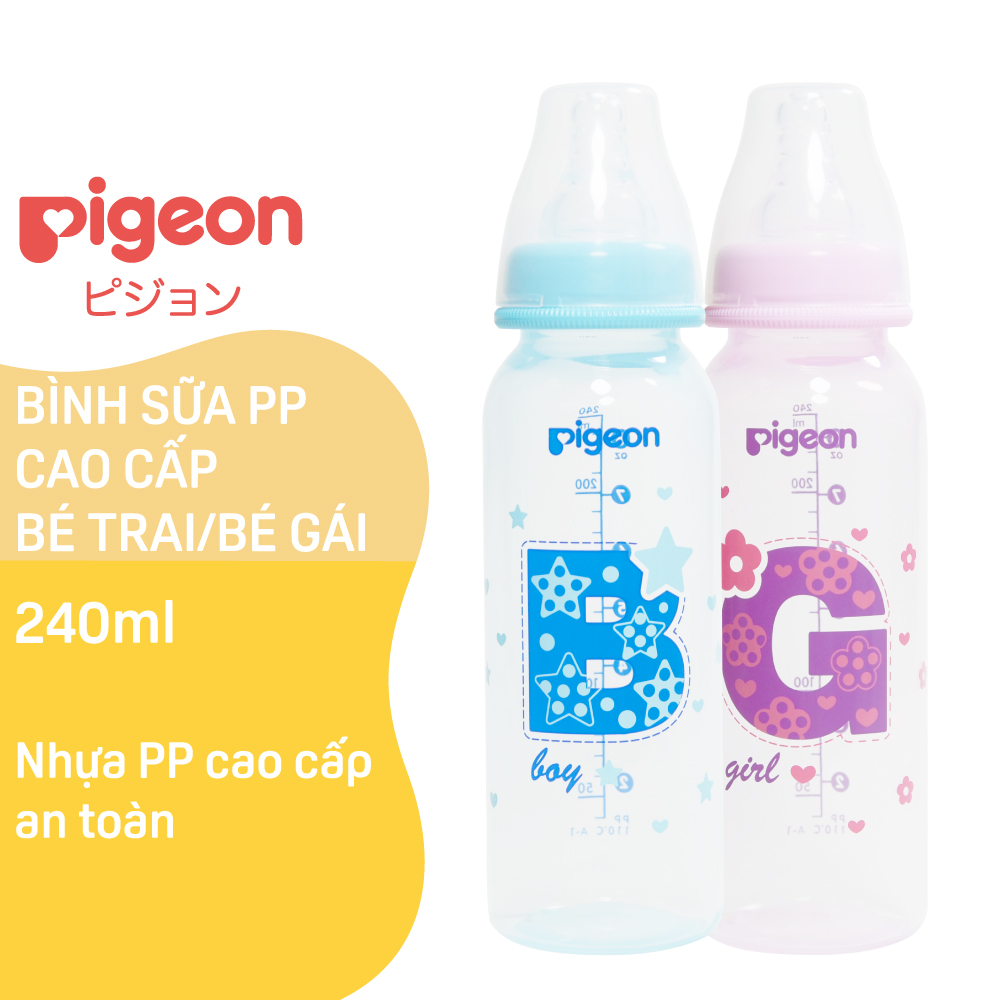 Bình sữa cổ hẹp PP cao cấp bé gái Pigeon 240ml (M)