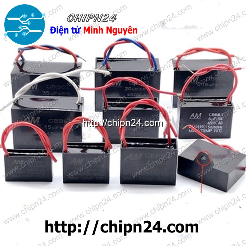 [1 cái] (H1-10) Tụ quạt CBB61 (1uF/1.2uF/1.5uF/2uF/2.5uF/3uF/3.5uF/4uF/4.5uF/5uF Tụ khởi động 450V)