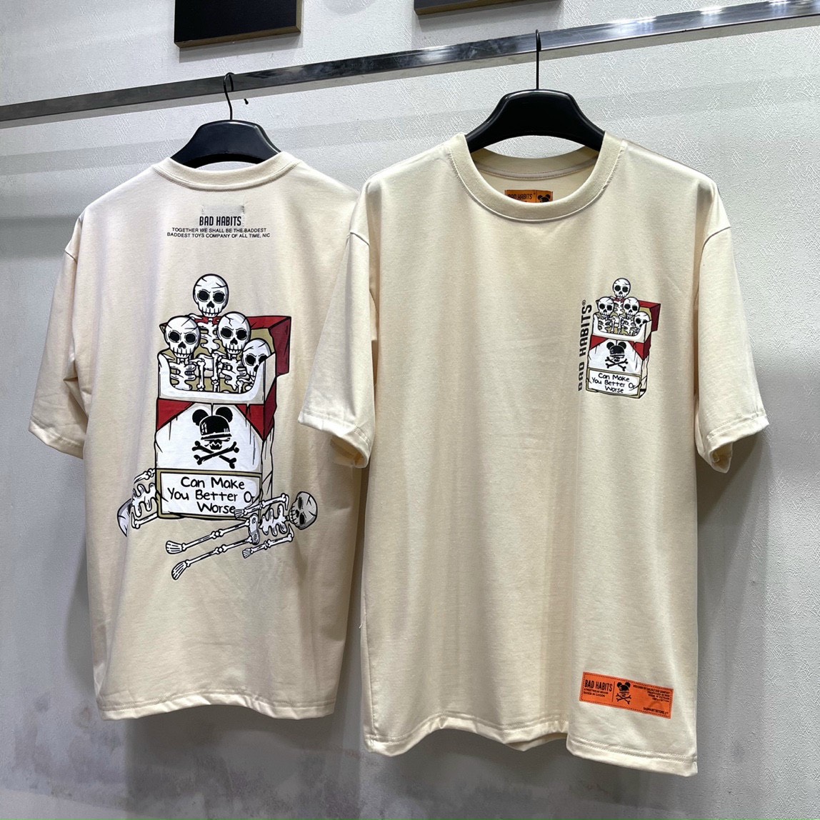 Áo thun tay lỡ form rộng Bad Habits Tobacco phong cách unisex cho cả nam nữ vải cotton 100% co dãn 4 chiều có tem mạc đầy đủ hình in to và cực bền AL90 - Áo thun tay lỡ Unisex